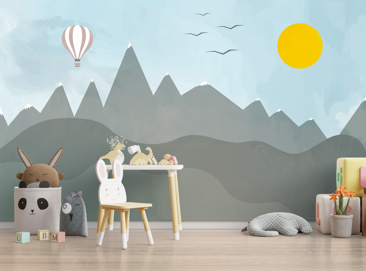 Mountain Wallpaper Hot Air Balloon Sun Sky Wall Mural
