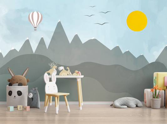Mountain Wallpaper Hot Air Balloon Sun Sky Wall Mural