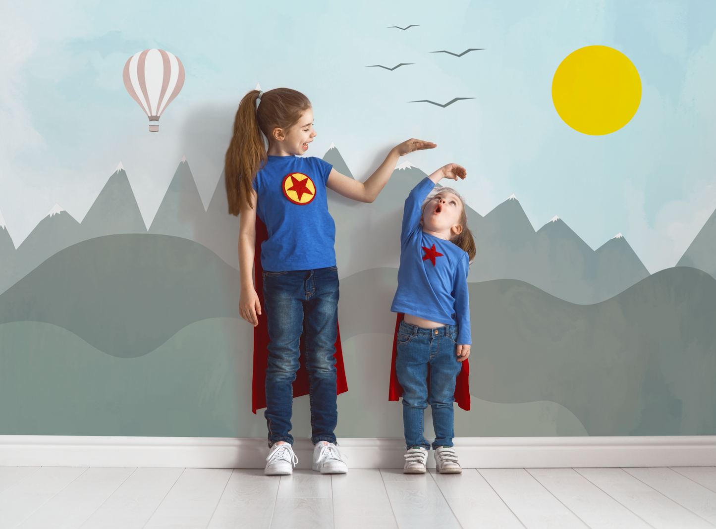 Mountain Wallpaper Hot Air Balloon Sun Sky Wall Mural