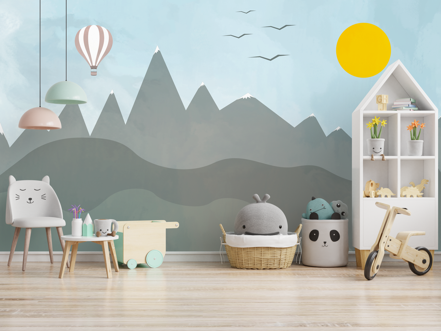 Mountain Wallpaper Hot Air Balloon Sun Sky Wall Mural