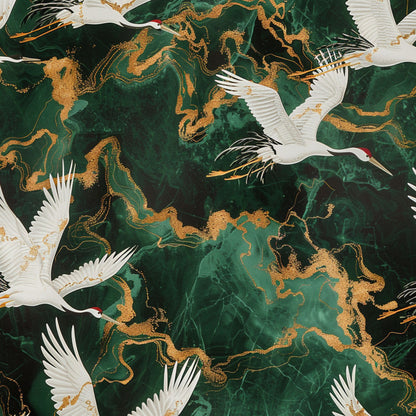 Emerald Green Flying Crane Luxury Wallpaper