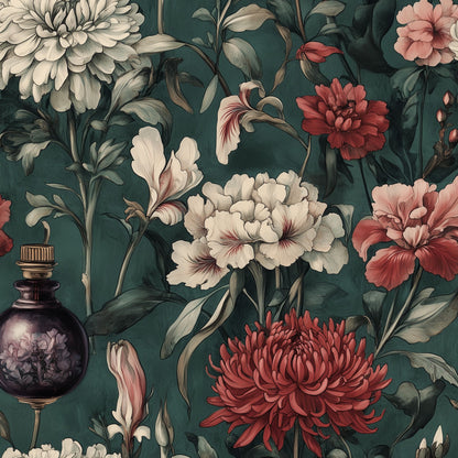 Dark Vintage Burgundy Floral Wallpaper