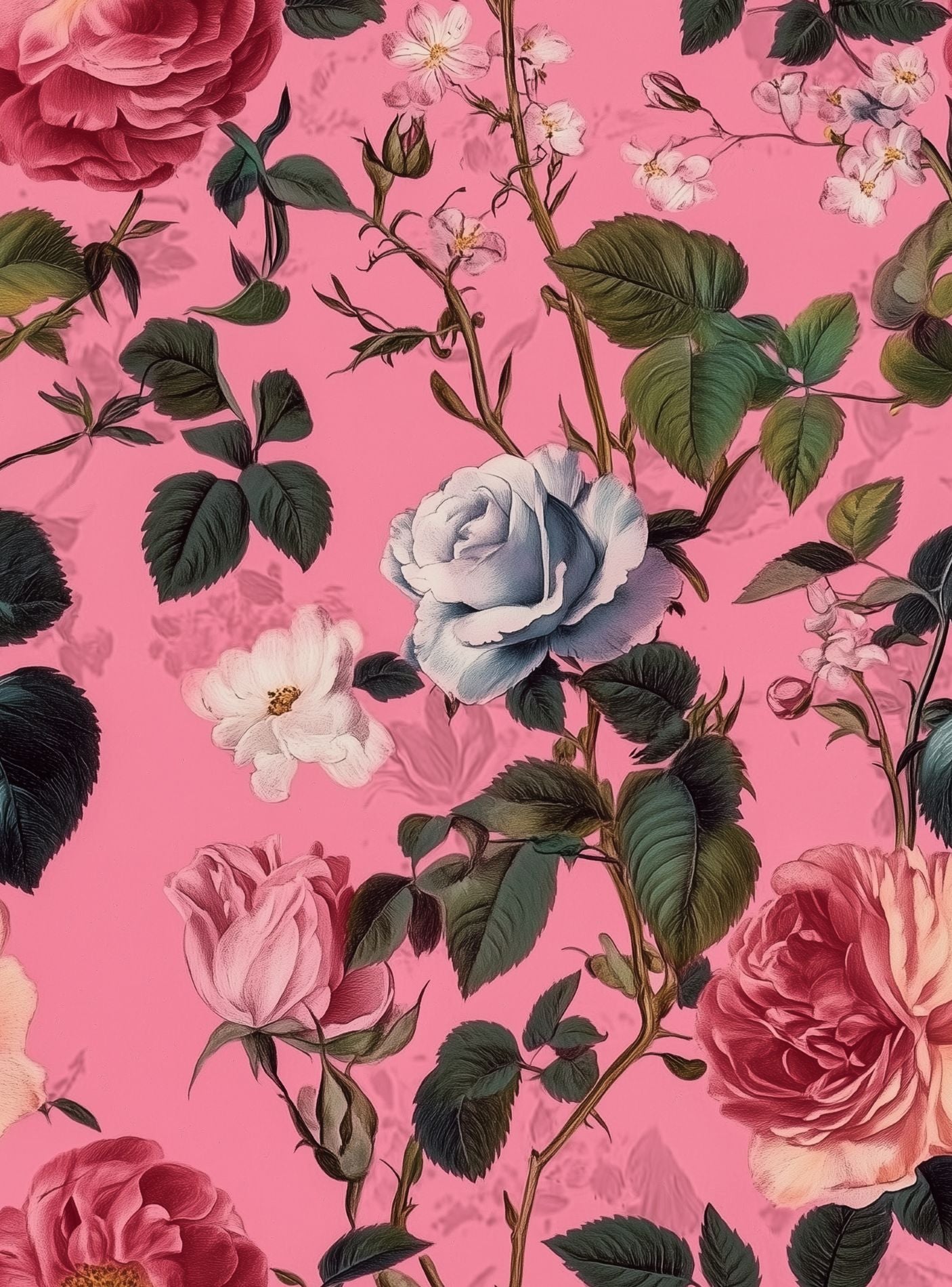 Bold Pink Romantic Rose Floral Wallpaper