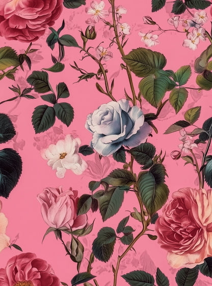 Bold Pink Romantic Rose Floral Wallpaper