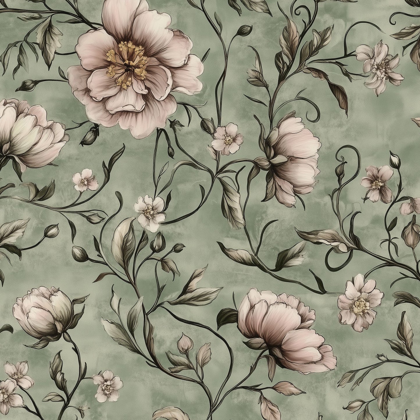 Sage Green Peony Wallpaper Exquisite Floral Accent Serene Interiors