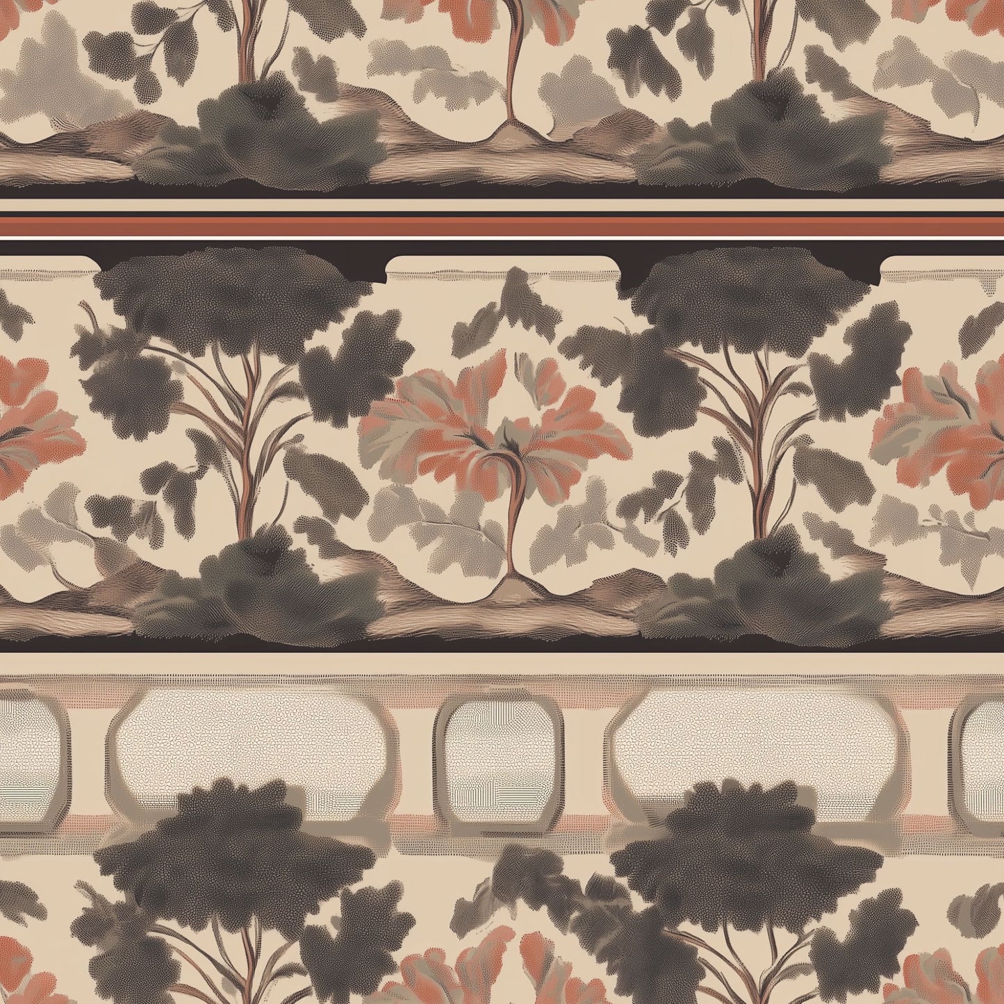 Vintage Scenic Wallpaper Art Deco Inspired Design