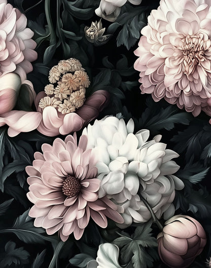 Blush Pink Large Floral on Black Background Wallpaper