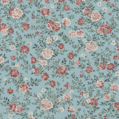 Soft Blue and Burgundy Rose Floral Wallpaper