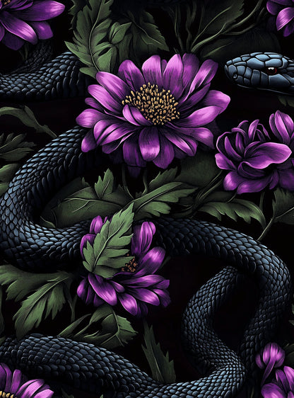 Dark Black and Purple Snake Floral Wallpaper