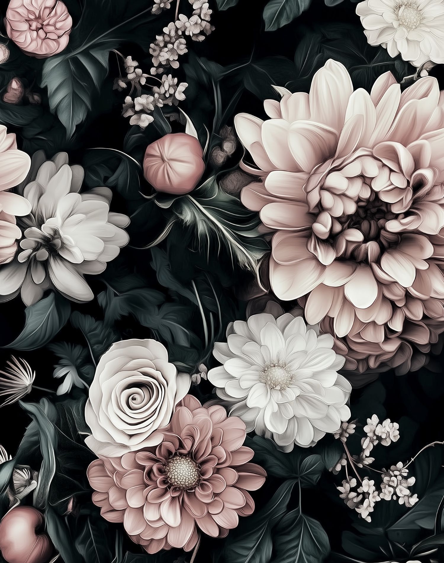 Dark Blush Pink Large Floral Wallpaper