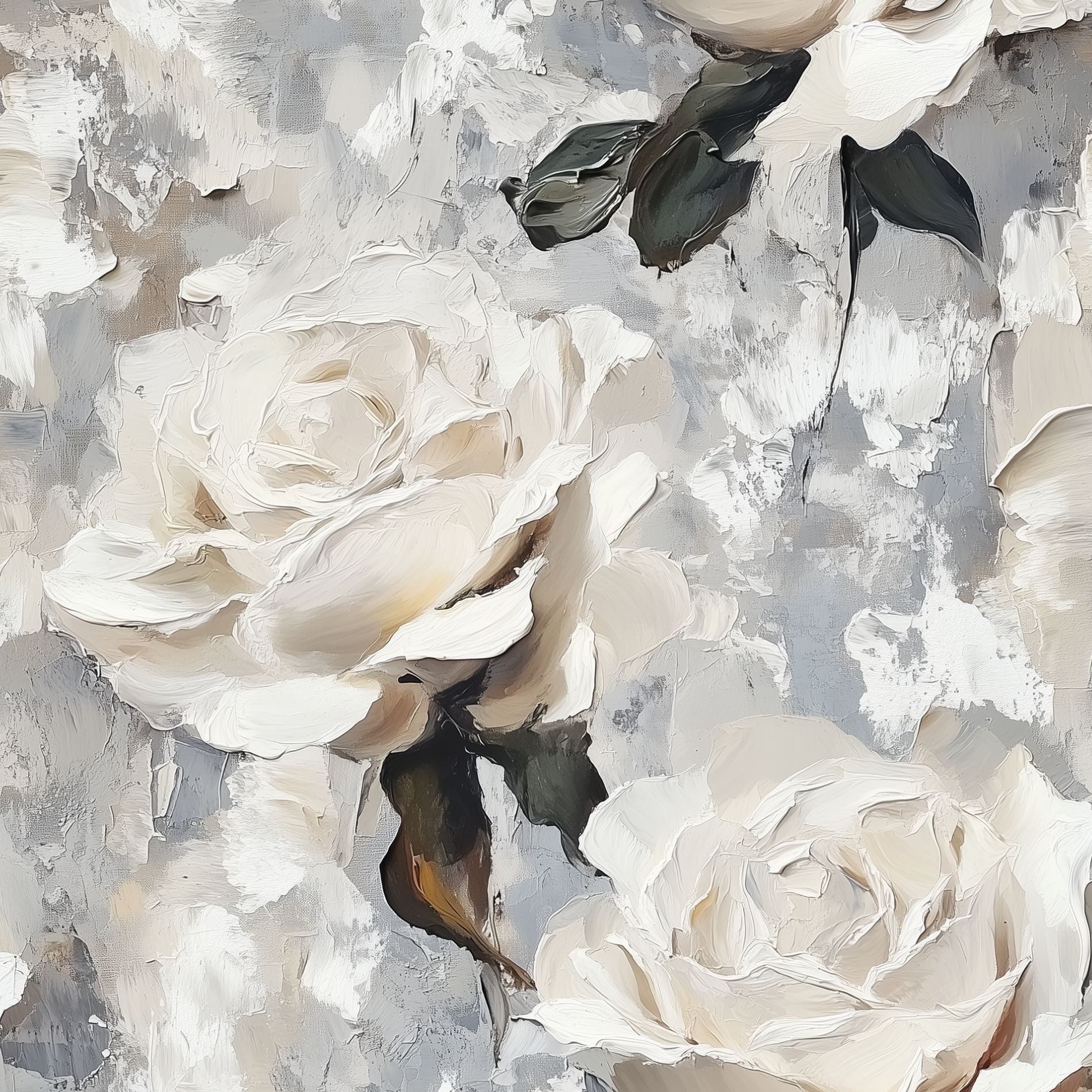 Gray and Cream Textured Rose Floral Wallpaper