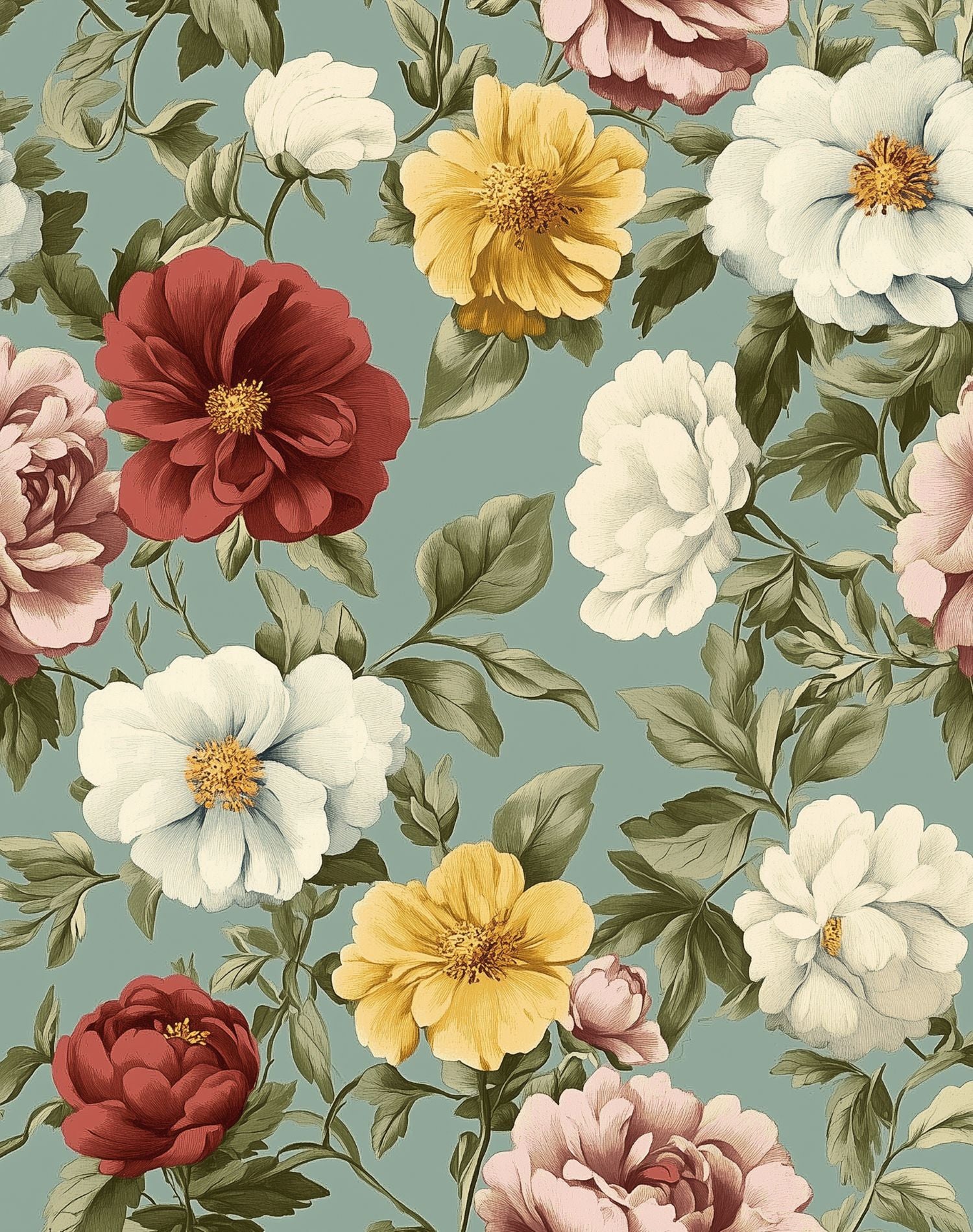Vintage Multicolor Floral Wallpaper