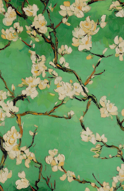 Green Cherry Blossom Floral Wallpaper