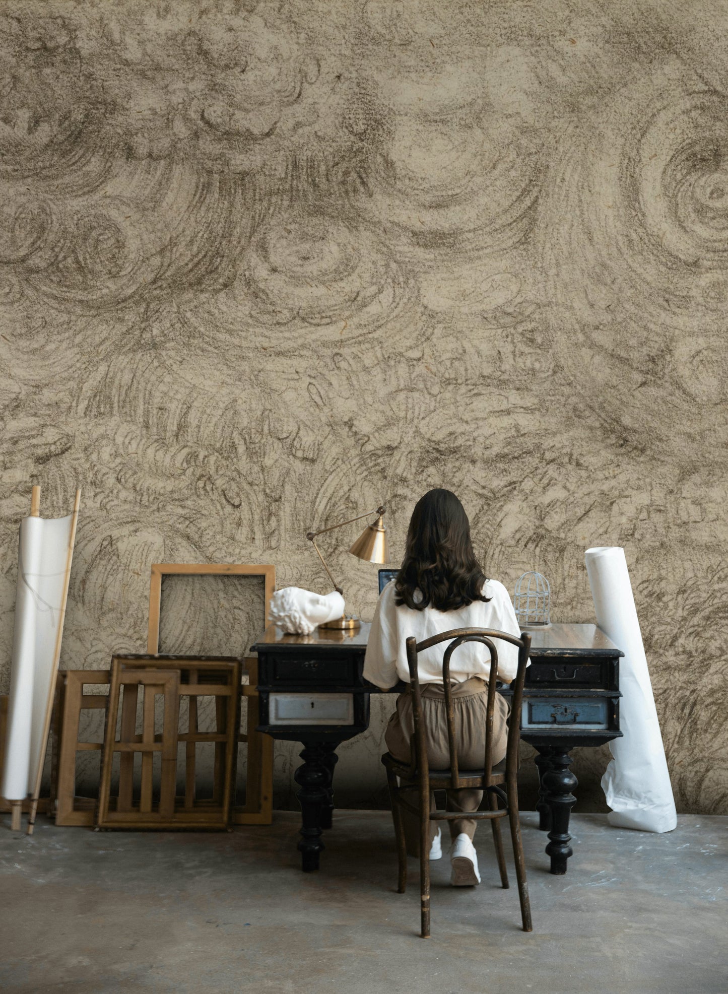 Swirl Sketch Wallpaper Abstract Pencil Vintage Wall Mural