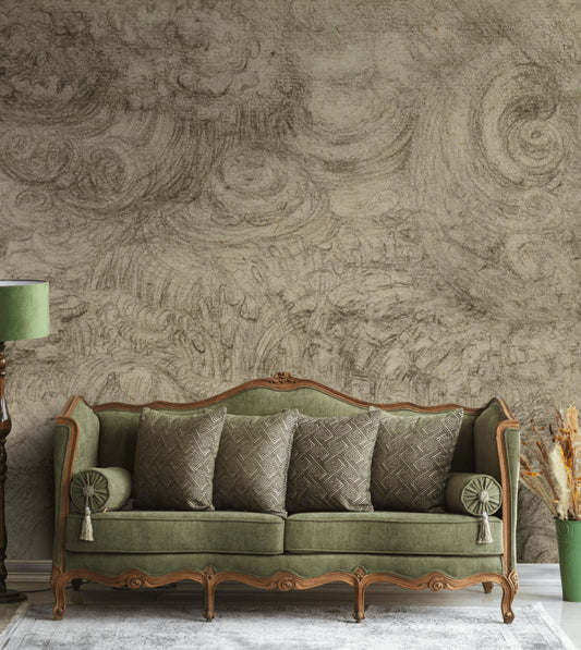 Swirl Sketch Wallpaper Abstract Pencil Vintage Wall Mural