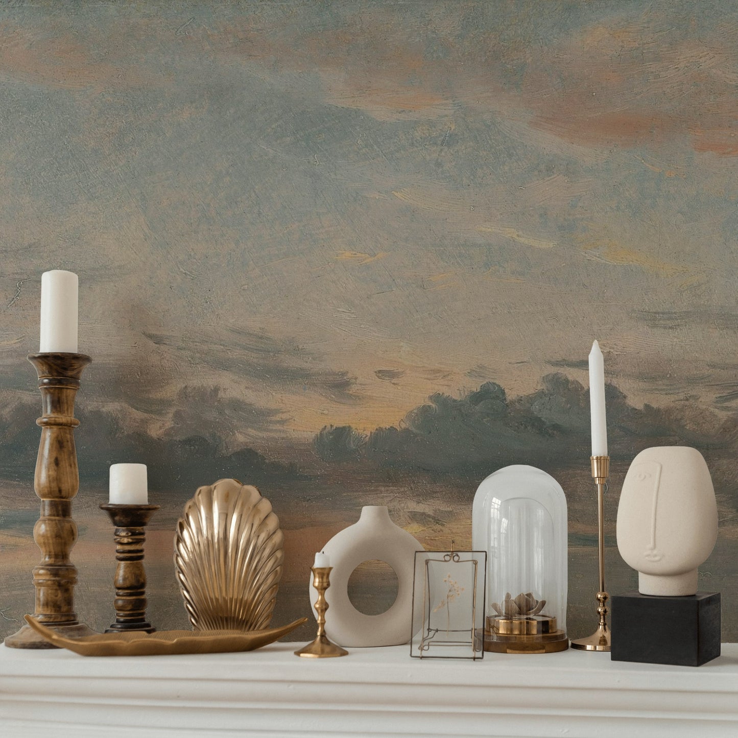 Cloudy Sky Wallpaper Soft Pastel Horizon Wall Mural