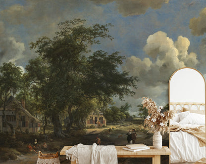 Dark Vintage Countryside Landscape Wall Mural