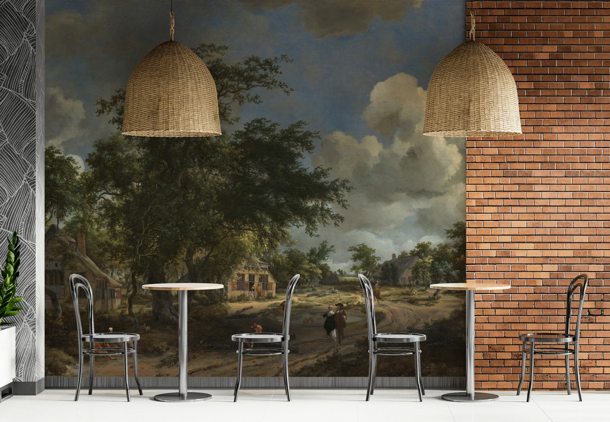 Dark Vintage Countryside Landscape Wall Mural