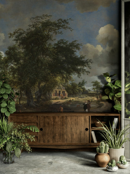 Dark Vintage Countryside Landscape Wall Mural