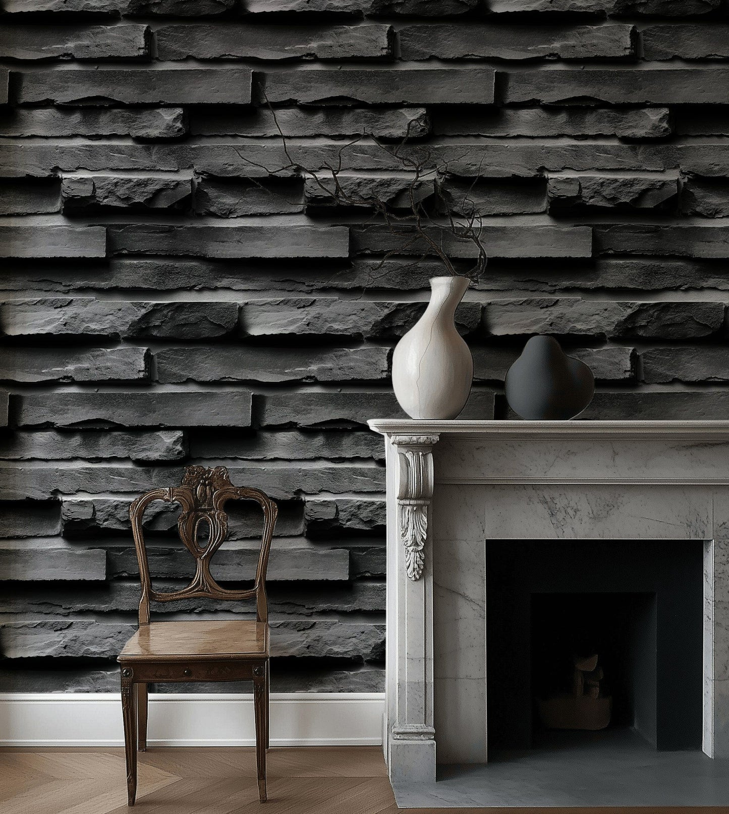 Charcoal Stacked Stone Wallpaper Bold Industrial Wall Mural