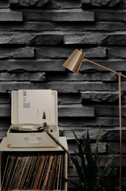 Charcoal Stacked Stone Wallpaper Bold Industrial Wall Mural