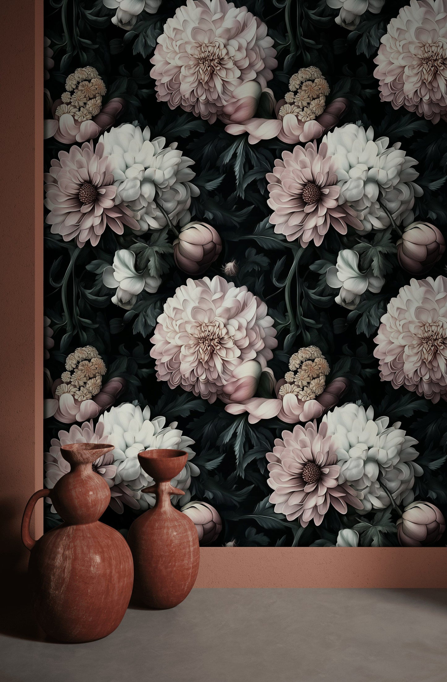 Moody Dahlia & Peony Wallpaper Chic Vintage-Style