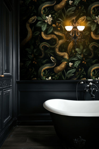 Dark Jungle Snake Pattern Wallpaper