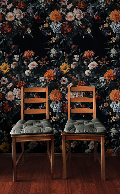 Black Background Vibrant Floral Bouquet Wallpaper