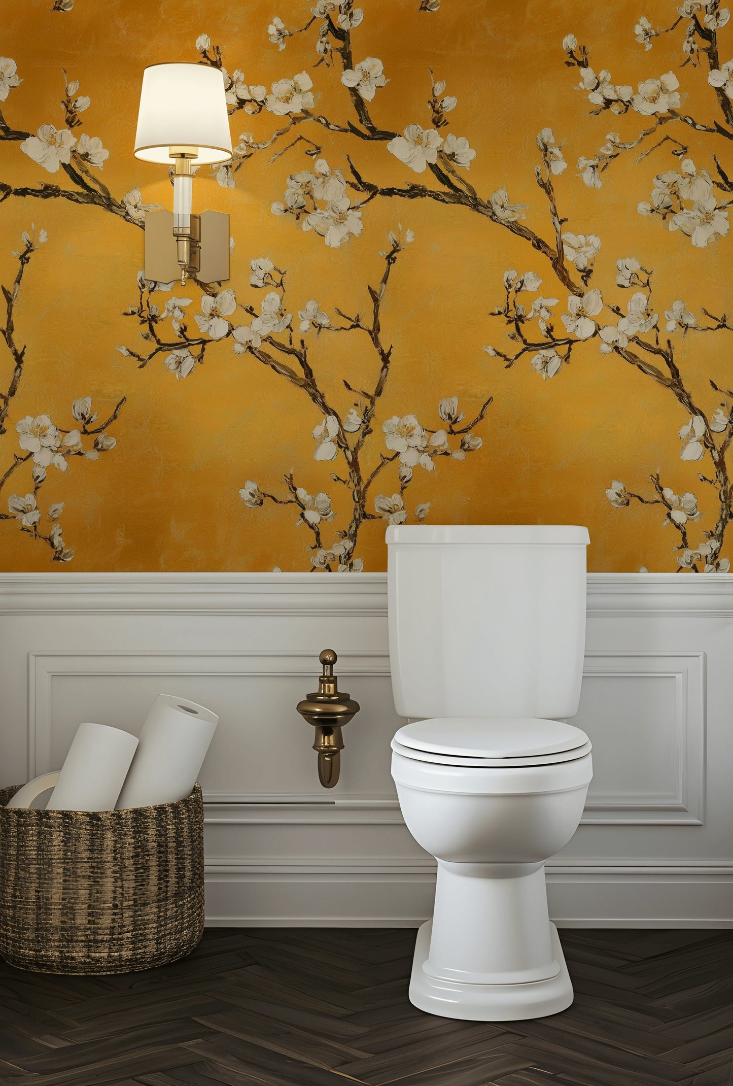 Golden Blossom Branches Wallpaper Modern Oriental Wall Mural