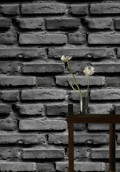 Charcoal Gray Textured Brick Wallpaper