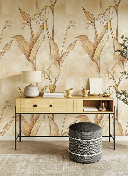 Beige and Brown Large Leaf Botanical Wallpaper