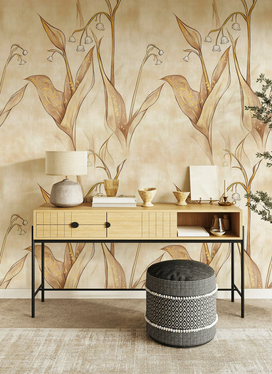 Golden Lily of the Valley Wallpaper Floral Wall Mural