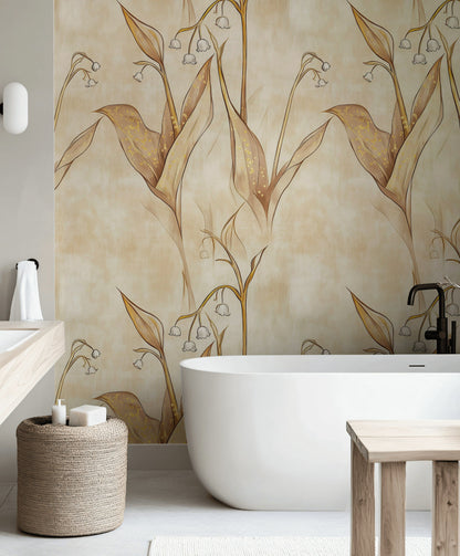 Beige and Brown Large Leaf Botanical Wallpaper