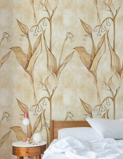 Beige and Brown Large Leaf Botanical Wallpaper