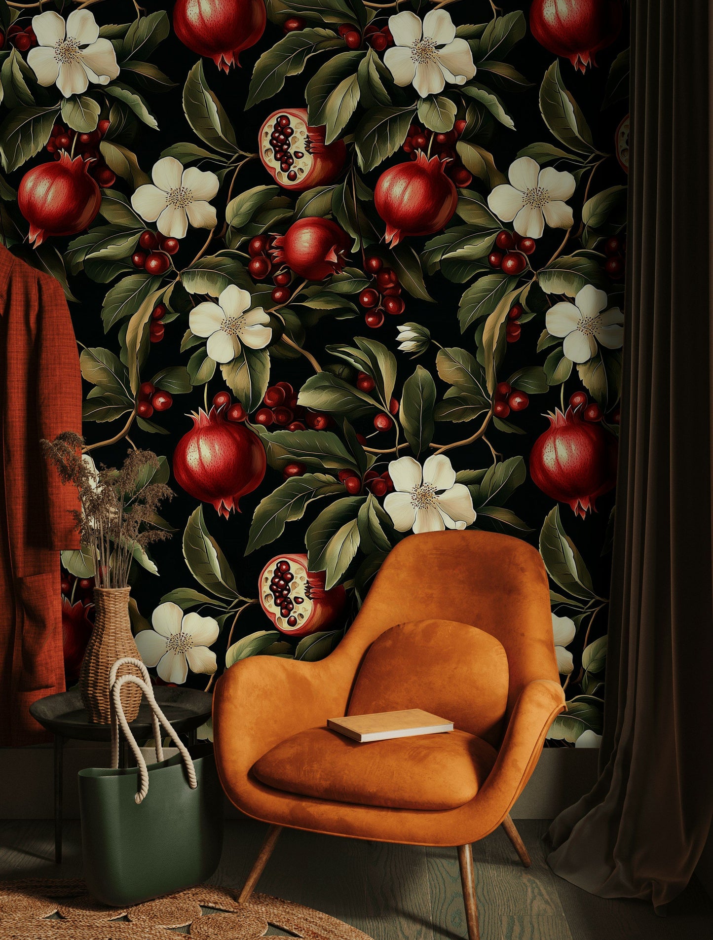 Pomegranate & Blossoms Wallpaper Lush Wall Mural