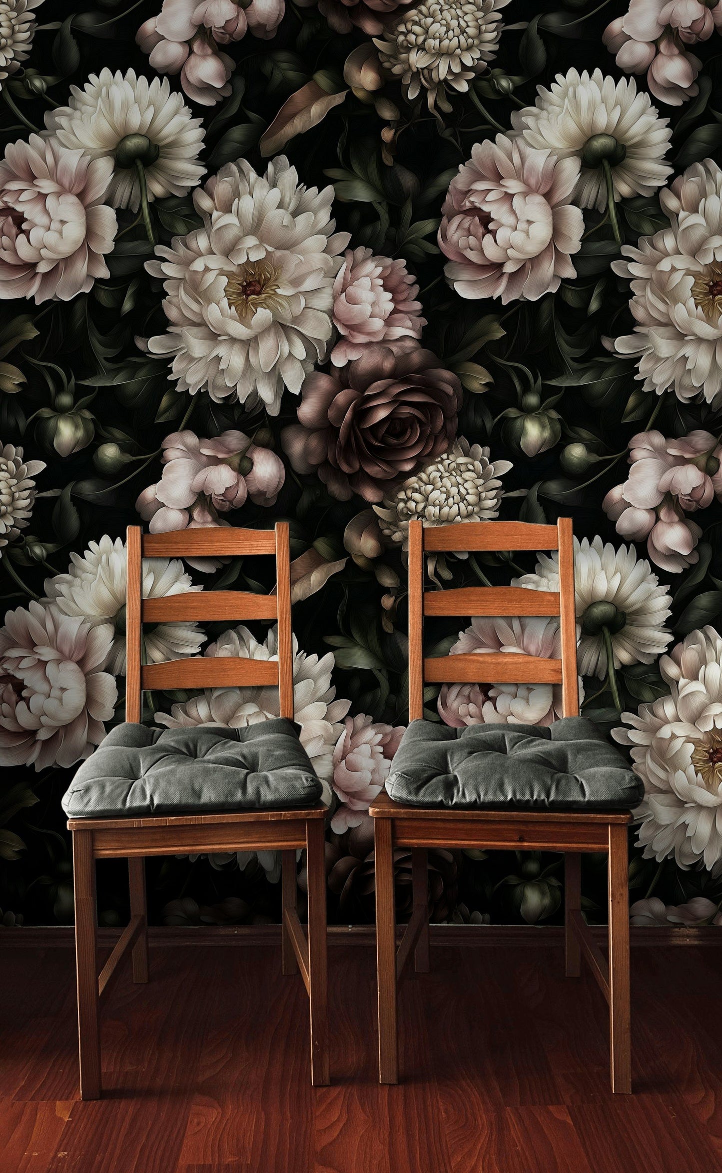 Dark Floral Wallpaper Removable Wall Decor