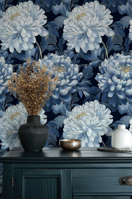 Blue Floral Wallpaper Elegant Navy Wall Mural