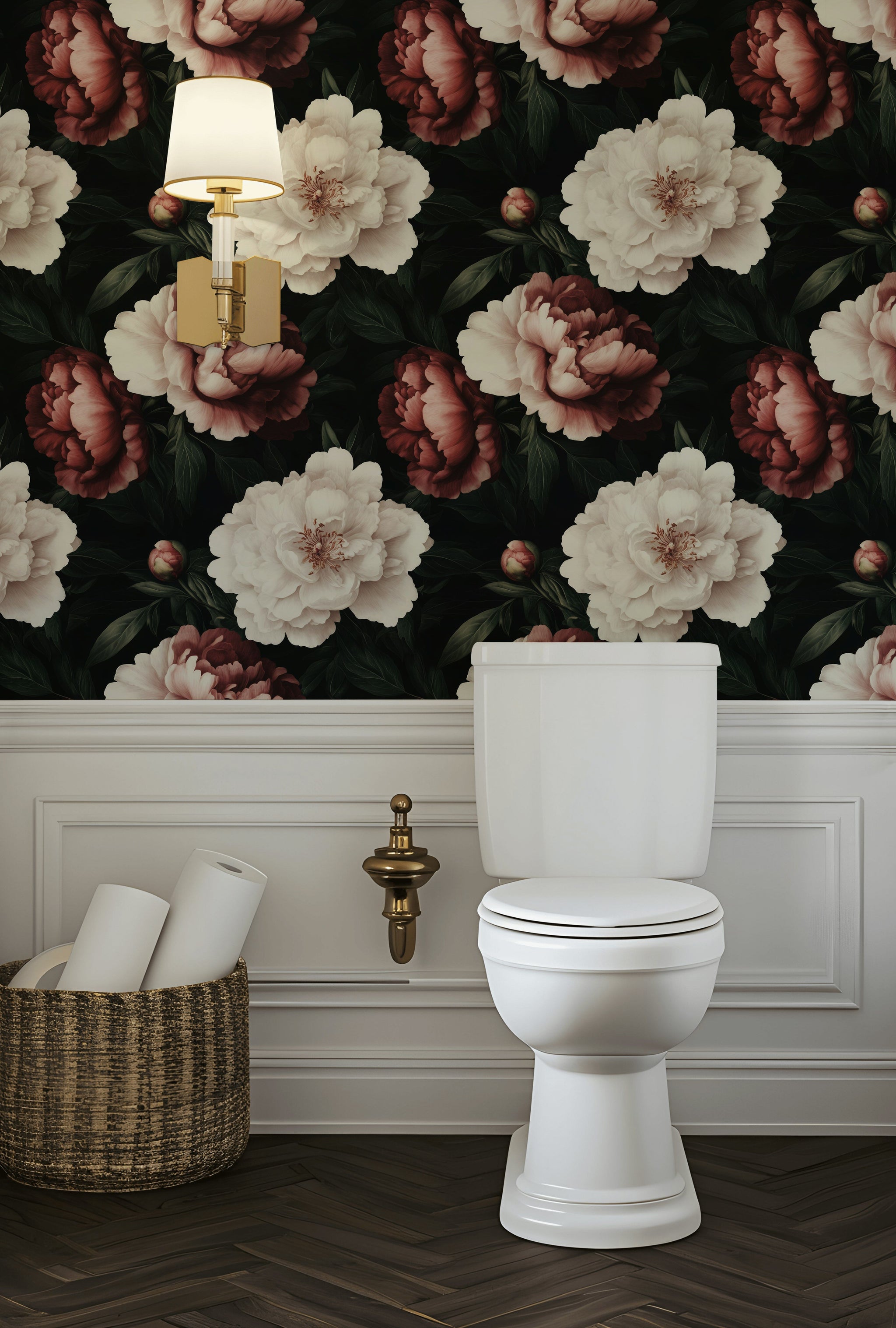 Black Dramatic Burgundy Peony Floral Wallpaper