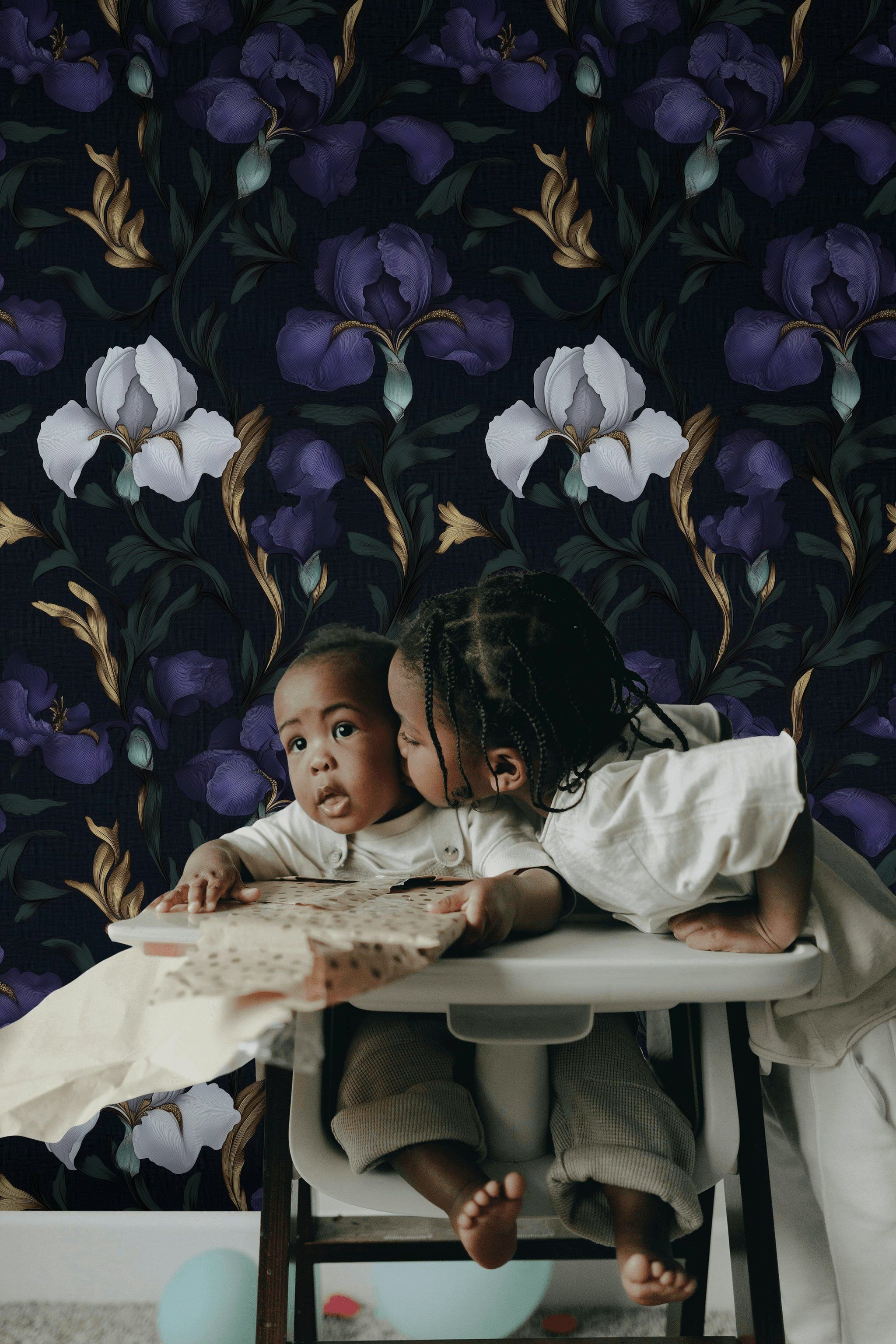 Midnight Purple Iris Large Floral Wallpaper