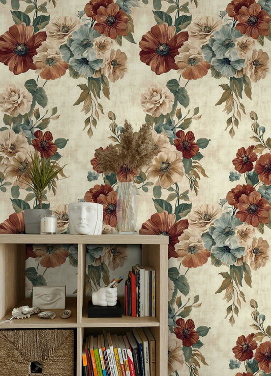Vintage Watercolor Floral Wallpaper Rustic Boho Wall Decor