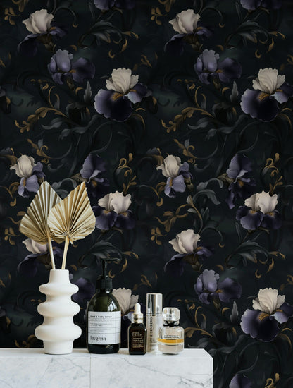 Dark Elegance Large Floral Pattern Wallpaper
