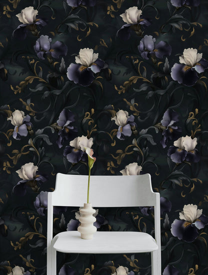 Dark Elegance Large Floral Pattern Wallpaper