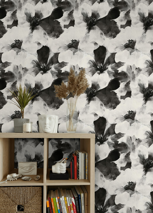 Black & White Floral Wallpaper Modern Monochrome Wall Mural