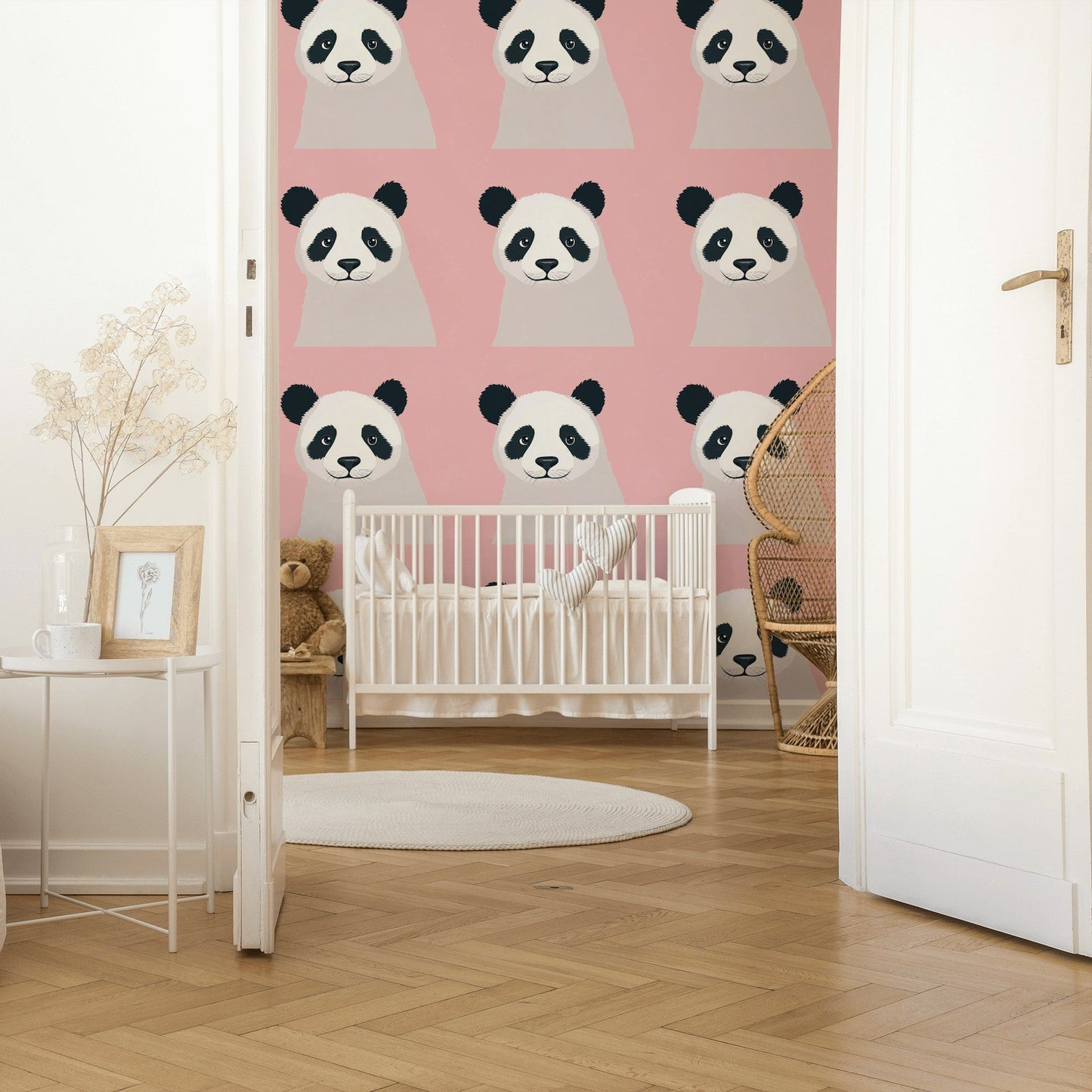Cute Panda Nursery Wallpaper Pink Kids Room Decor