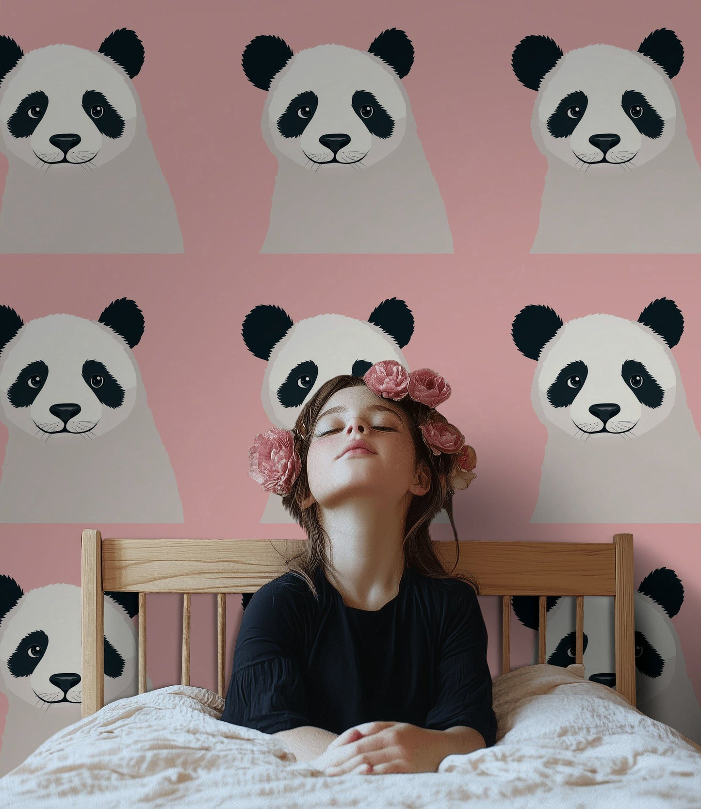 Cute Panda Nursery Wallpaper Pink Kids Room Decor