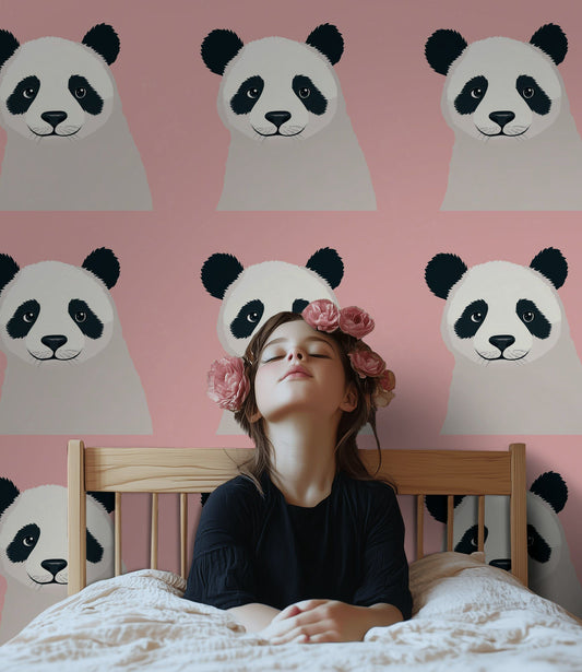 Cute Panda Nursery Wallpaper Pink Kids Room Decor