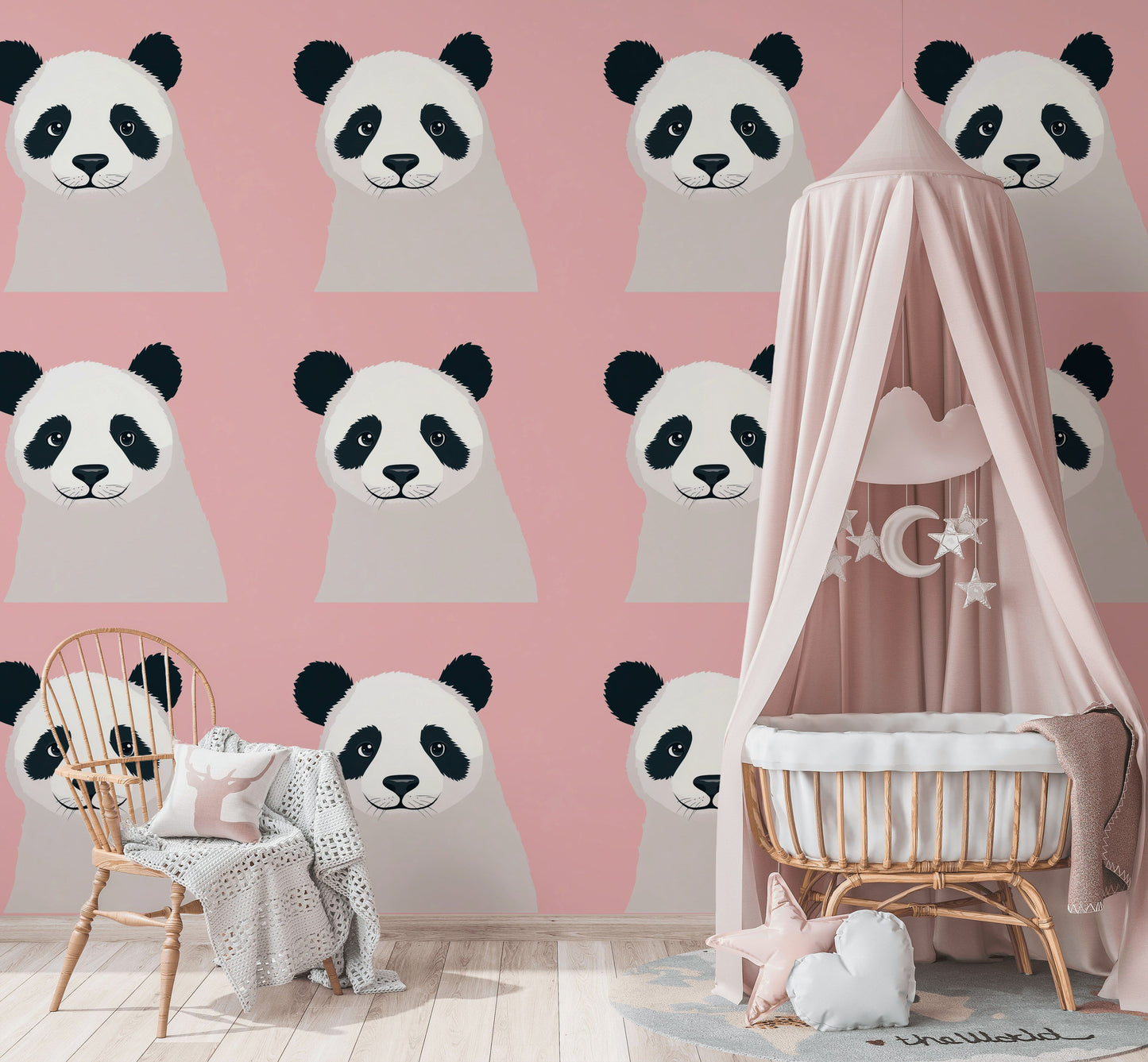 Cute Panda Nursery Wallpaper Pink Kids Room Decor