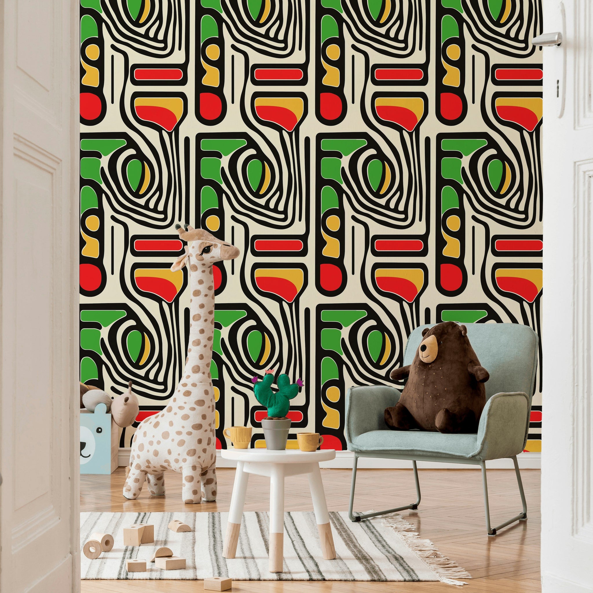 Beige and Multicolor Abstract Geometric Wallpaper