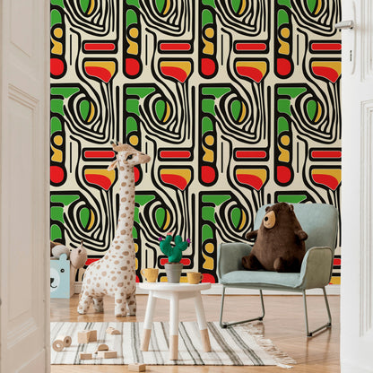 Beige and Multicolor Abstract Geometric Wallpaper