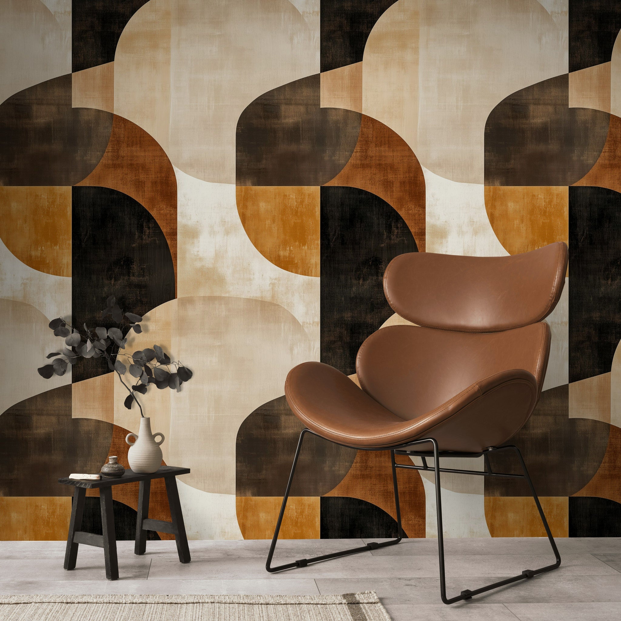 Warm Beige and Brown Geometric Pattern Wallpaper